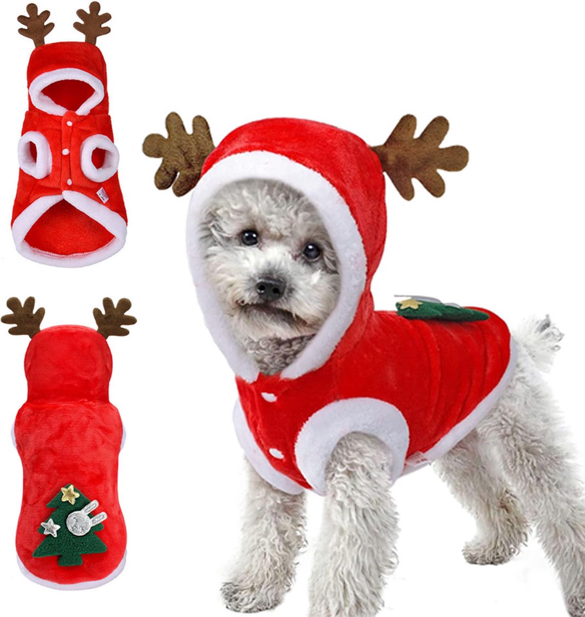 Dog Christmas Costume - Dog Christmas Costume - Hooded Dog Christmas Suit - Christmas Costume for Cats - Christmas Suit for Dogs and Cats - Size XS - Christmas Clothing for Dog or Cat - Dog Fancy Dress Costumes - Dog Clothing - Christmas Costume for Pets - Image 1