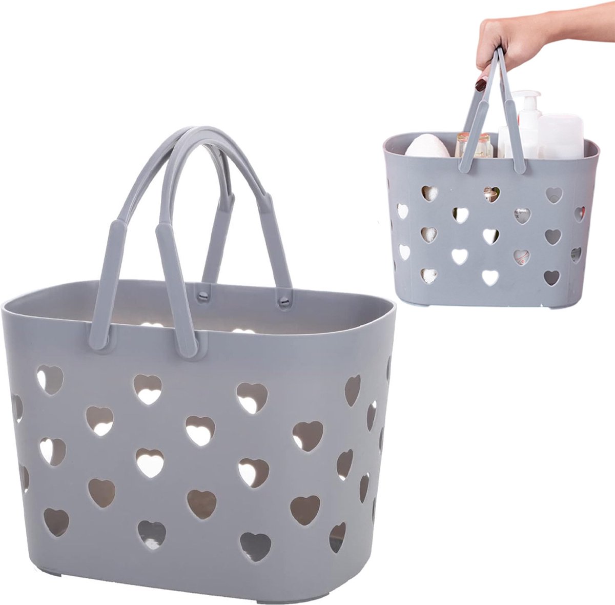 Shower Baskets - Bathroom Bottle Holder - Shower Rack - Shower Basket - Shower Rack - Bathroom Organizer - Shampoo Holder - Storage Baskets - Hangable - Plastic - For Shampoo/Shower Gel - Portable - Heart Shape - Gray - Image 1