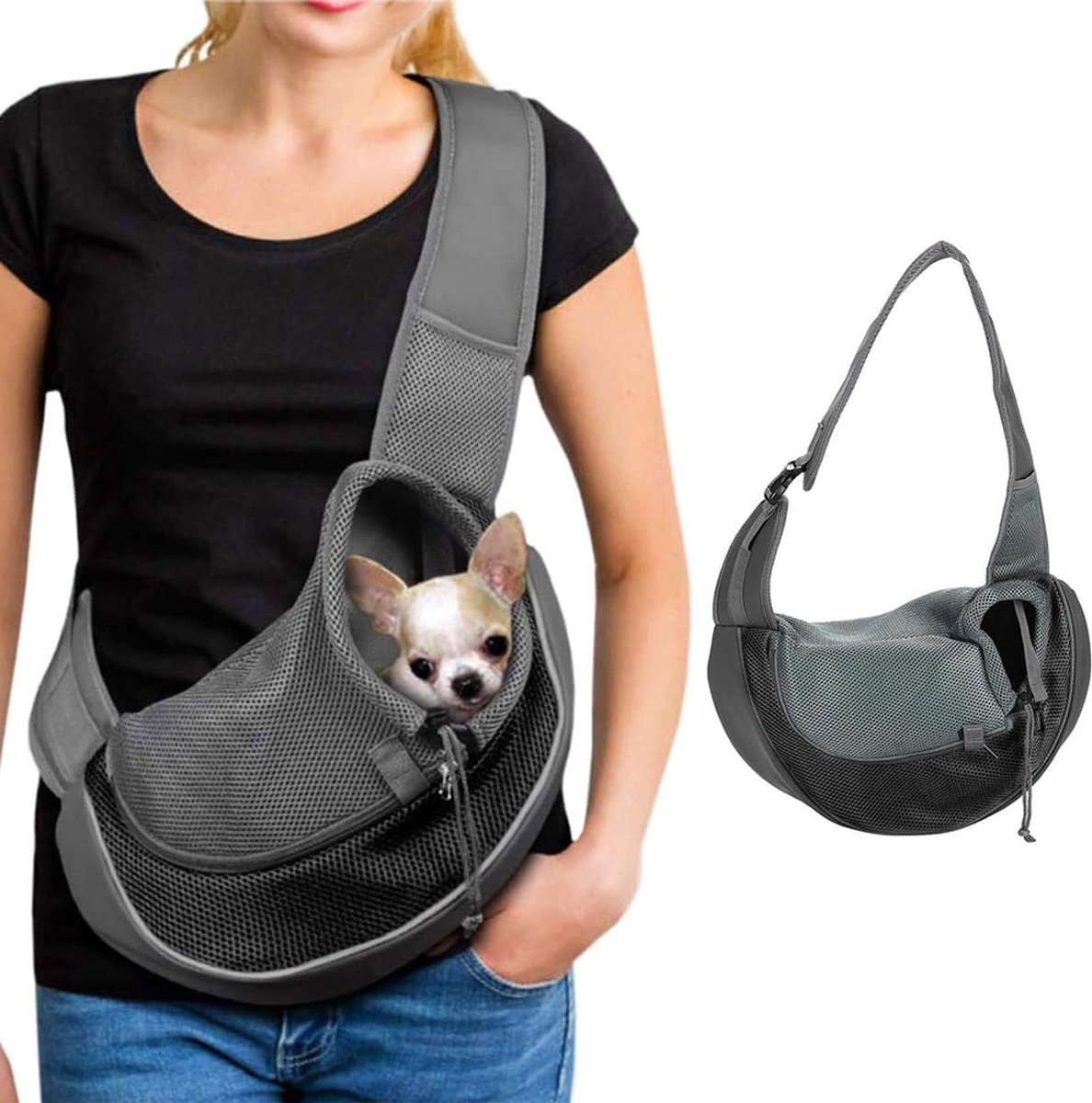 Dog Carrier Bag - Dog Sling - Dog Bag - Dog Carrier Sling - Dog Carrier Bag for Travel - Pet Carrier Bag - Shoulder Dog Bag - Cat Travel Bag - Pet Travel Bag - 42 x 26 Cm - Suitable For 3-7 Kg - Black - Image 1