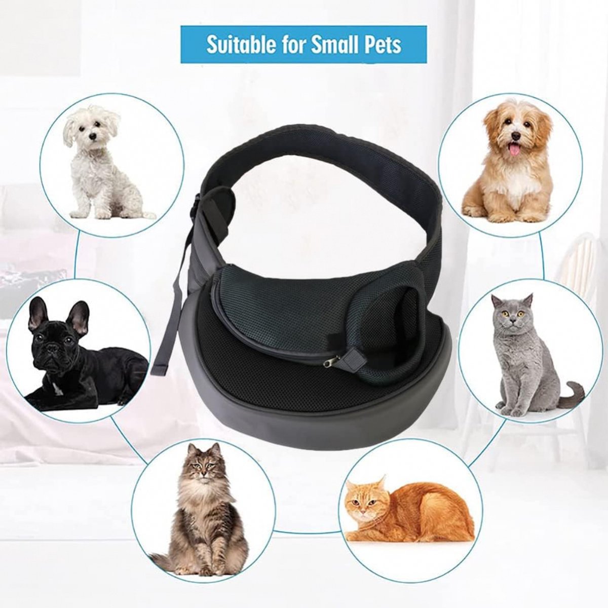 Dog Carrier Bag - Dog Sling - Dog Bag - Dog Carrier Sling - Dog Carrier Bag for Travel - Pet Carrier Bag - Shoulder Dog Bag - Cat Travel Bag - Pet Travel Bag - 42 x 26 Cm - Suitable For 3-7 Kg - Black - Image 2