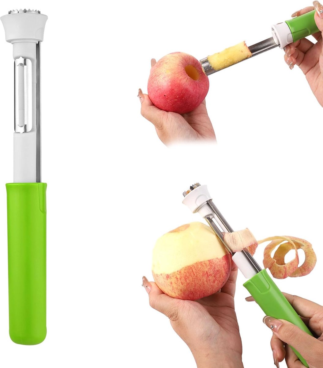 2-In-1 Apple Corer and Peeler - Sturdy Apple Slicer - Apple Corer 22x2 Cm - Stainless Steel Apple Pin - Core Remover - Kitchen Utensils - For Home Restaurants Kitchen Tools - Fruit Kernel Seed Remover Pear Fruit Corer - Green - 1 Piece - Apple Slicer / Co - Image 1