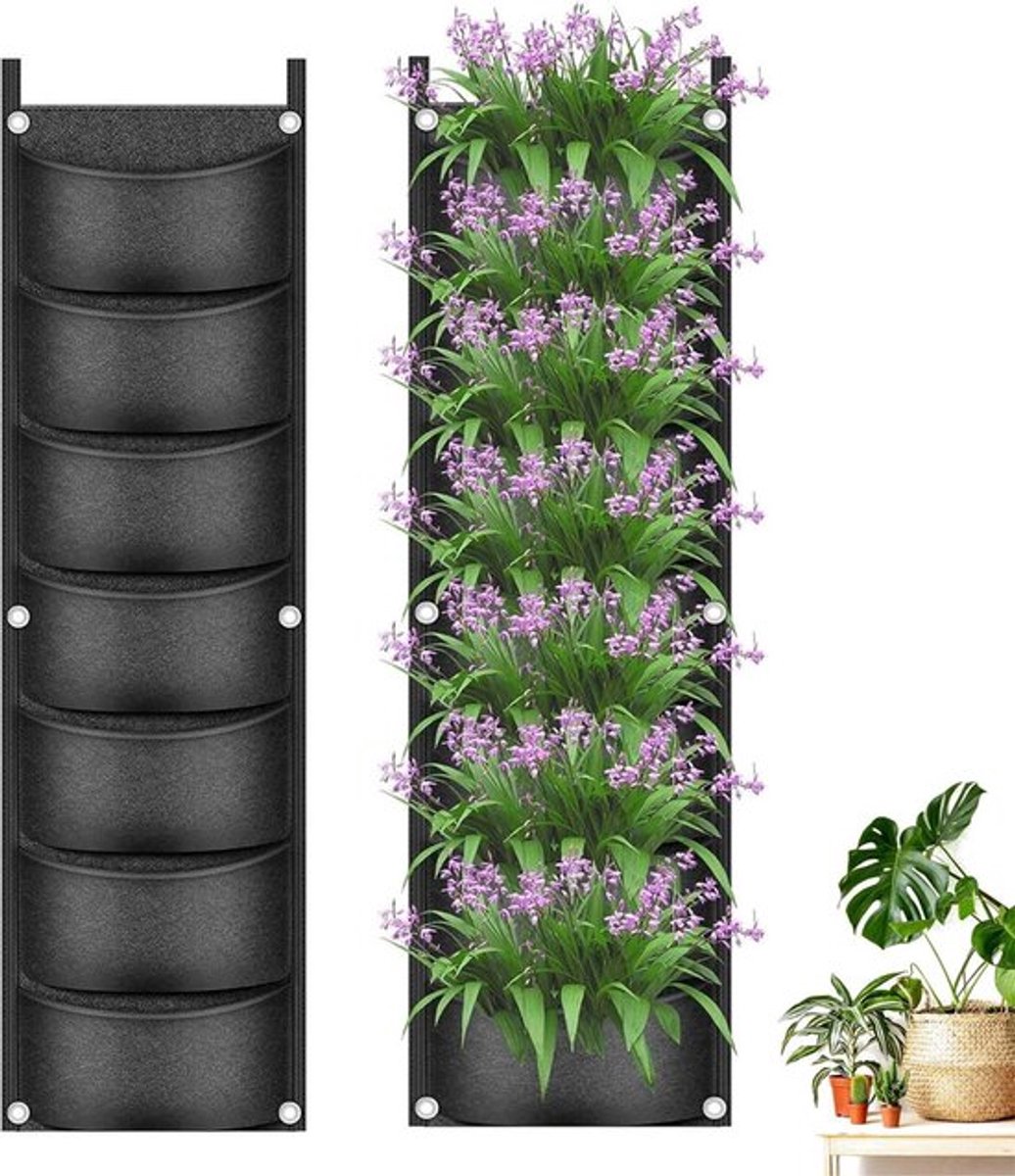 Vertical Garden - 1 Piece - 7 Spacious Compartments - 100 x 30 Cm - Grow Bag - Felt Grow Tray - Breathable - Wall Mounted - Hanging Plant Bag - Grow Bags - Plant Bags - Vegetable Garden - Planter - Gardening - Suitable For Flowers And Plants - Image 1