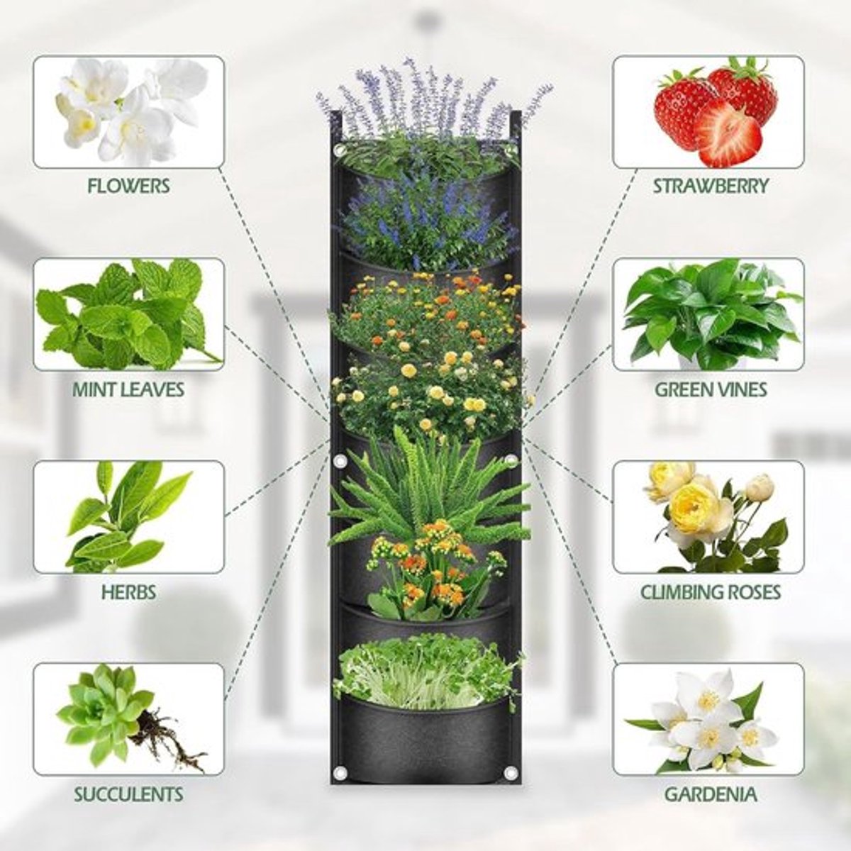 Vertical Garden - 1 Piece - 7 Spacious Compartments - 100 x 30 Cm - Grow Bag - Felt Grow Tray - Breathable - Wall Mounted - Hanging Plant Bag - Grow Bags - Plant Bags - Vegetable Garden - Planter - Gardening - Suitable For Flowers And Plants - Image 2