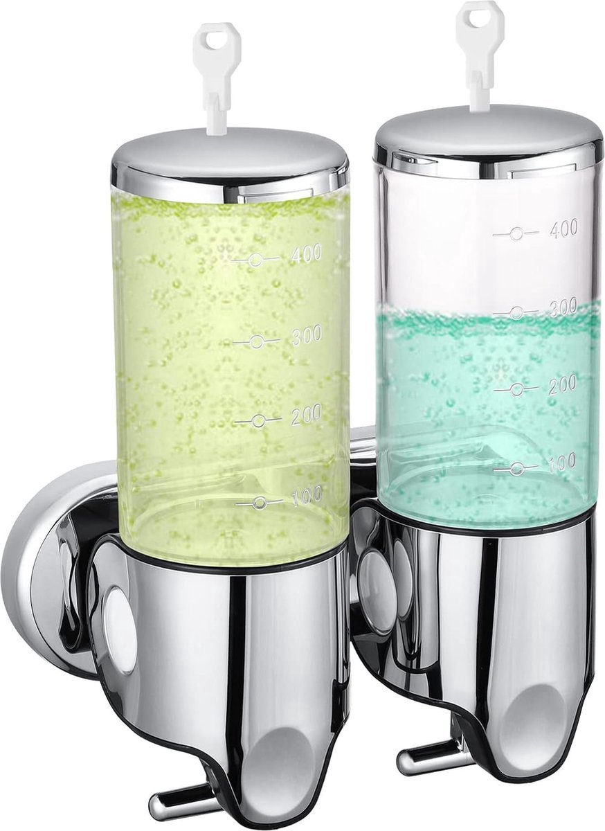 Wall-Mounted Soap Dispenser - 2 Reservoirs - 2x500ml - Stainless Steel - Shampoo Dispenser - Large Capacity - Refillable - Portable - Durable - Hanging Soap Dispenser - Soap Pump - Soap Pump - With Screws - Easy to Install - For Bathroom, Hotel, Kitchen - Image 1