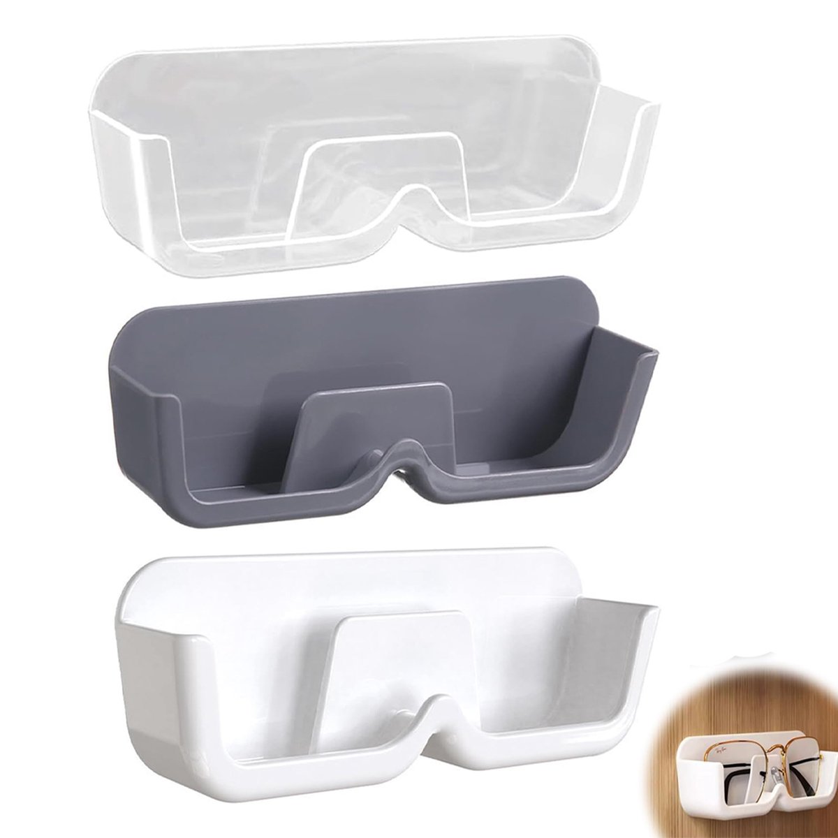 Eyeglass Cases - 3 Pieces - Eyeglass Storage - Storage Organizer - Eyeglass Storage System - Eyeglass Stand - Eyeglass Rack - Holder for Eyeglasses - Wall Mounted Eyeglass Holder - Sunglasses Display - Wall Mount for Hanging Eyeglasses - Self-Adhesive - Image 1