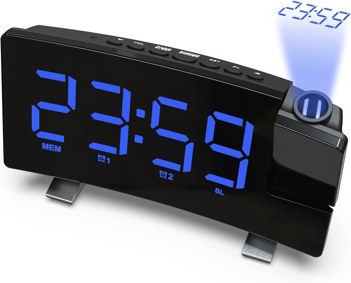 Alarm clock - radio - clock - Projection alarm clock - Digital alarm clock - Projection clock - Alarm clock radio - Clock radio - digital clock - projection clock - 360 degrees - LED - Adjustable brightness - Loud enough - for bedroom / living room / offi - Image 1