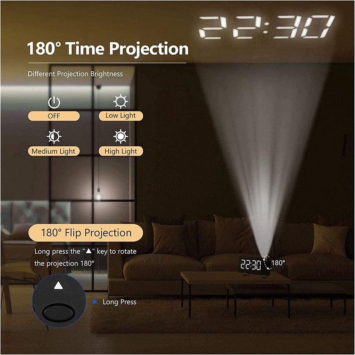 Alarm clock - radio - clock - Projection alarm clock - Digital alarm clock - Projection clock - Alarm clock radio - Clock radio - digital clock - projection clock - 360 degrees - LED - Adjustable brightness - Loud enough - for bedroom / living room / offi - Image 5