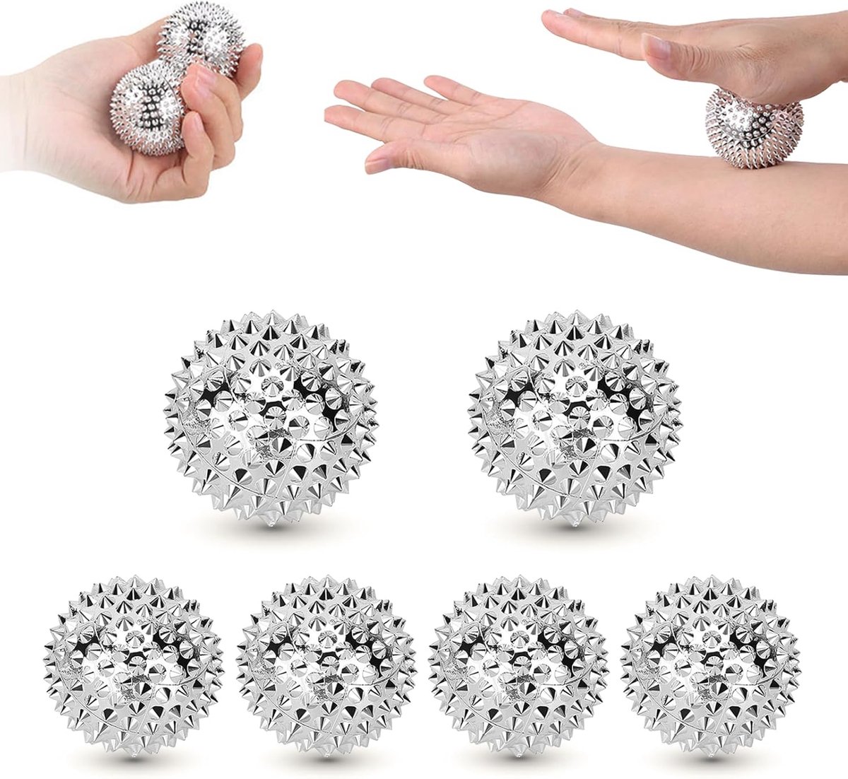 Hedgehog Massage Ball - 6 Pieces - Fitness Ball - Myofascial Ball - Trigger Point Massage Ball - Round Massage Ball for Hands, Feet, and Back - For Self-Massage of Various Parts of the Body - Various Sizes - With Diameter 3.2/4.7cm - Image 1