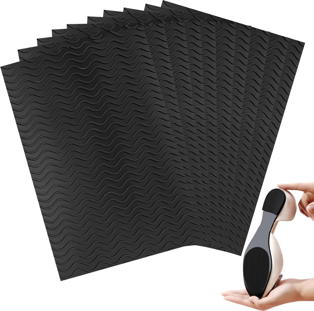 Anti-Slip Shoe Stickers - 10 Pieces - Rubber Shoe Sole - High Heel Grip Stickers - 15x10 Cm - Anti-Slip Shoe Sole Pads - Shoe Repair - Easy to Apply - Cut to Size - Black - Image 1