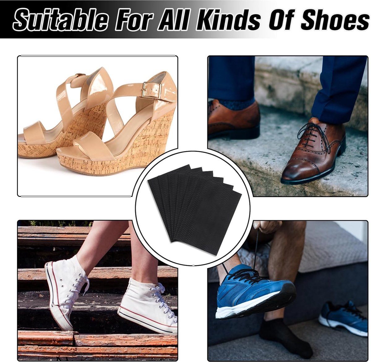 Anti-Slip Shoe Stickers - 10 Pieces - Rubber Shoe Sole - High Heel Grip Stickers - 15x10 Cm - Anti-Slip Shoe Sole Pads - Shoe Repair - Easy to Apply - Cut to Size - Black - Image 5