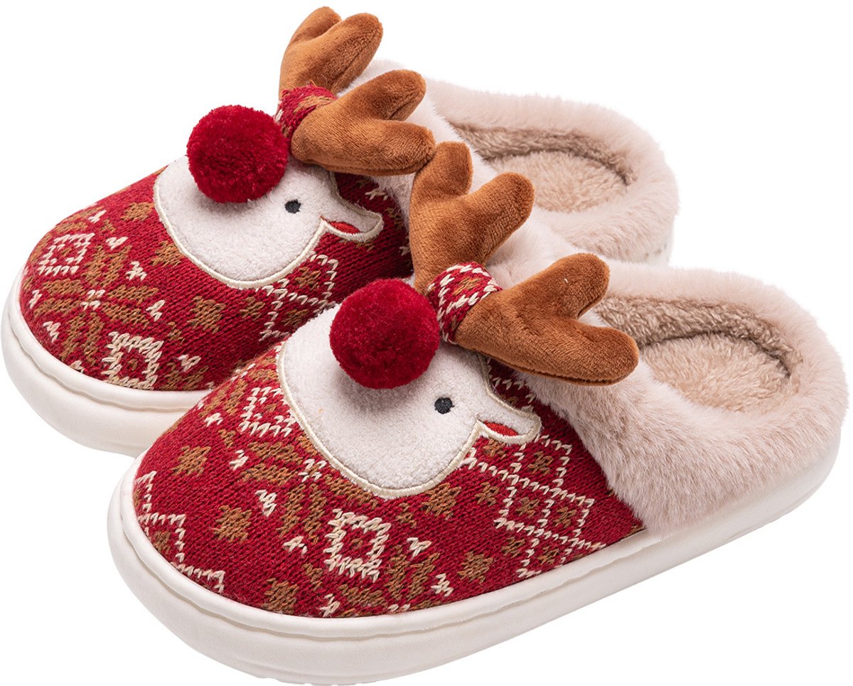 Slippers - House shoes - Christmas - Christmas Gift - Anti-slip - Anti-slip Sole - with Plush Lining - Comfeet - Warm - Women and Men - Size 39/40 - Red - Creative - Interesting - Surprising - Gift - Perfect as a Christmas gift - Image 1