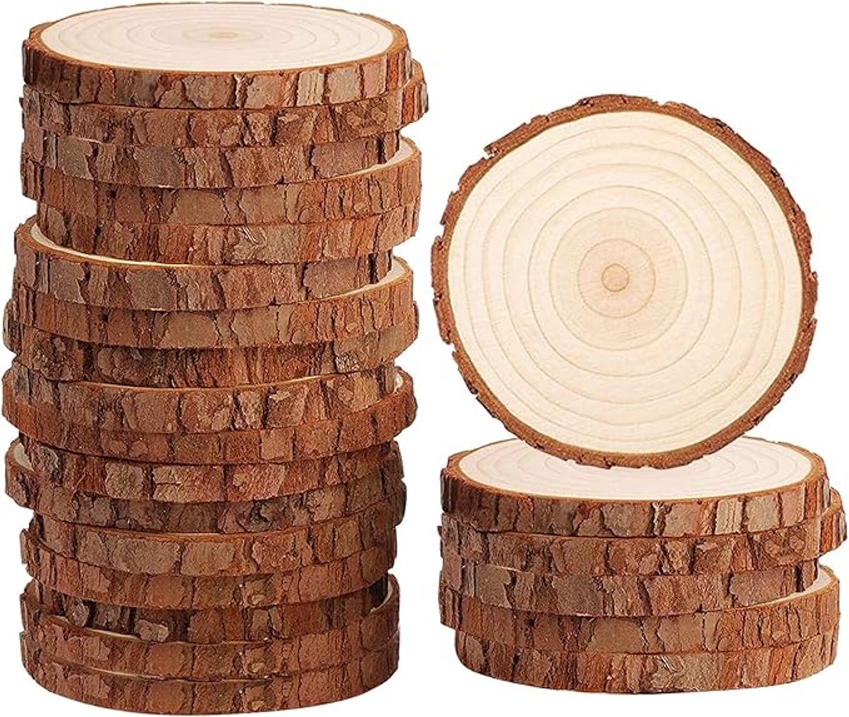 20 Tree Trunk Slices - Round Tree Trunk Slices - Natural Wooden Tree - No Holes - Christmas - Christmas Decoration - Wedding Decoration - DIY - Diameter 9-10 cm - Thickness 1 cm - Image 1