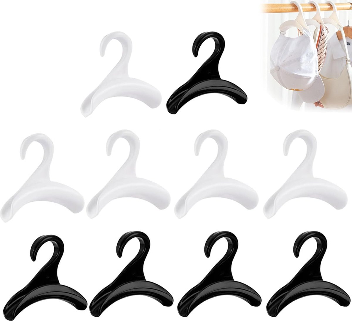 Bag Hanger - 10 Pieces - Bag Hangers - Hanging Hooks - Handbag Hook For Wardrobe - Hangers - Handbag - Clothes Hanger - Bags - Handbag Hanger For Wardrobe - For Hanging Bags/Wallets/Handbags/Belts/Scarves/Hats/Clothing - Black And White - Image 1