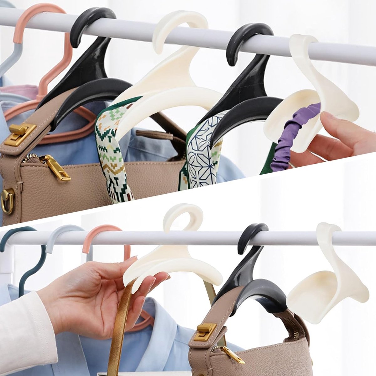 Bag Hanger - 10 Pieces - Bag Hangers - Hanging Hooks - Handbag Hook For Wardrobe - Hangers - Handbag - Clothes Hanger - Bags - Handbag Hanger For Wardrobe - For Hanging Bags/Wallets/Handbags/Belts/Scarves/Hats/Clothing - Black And White - Image 3