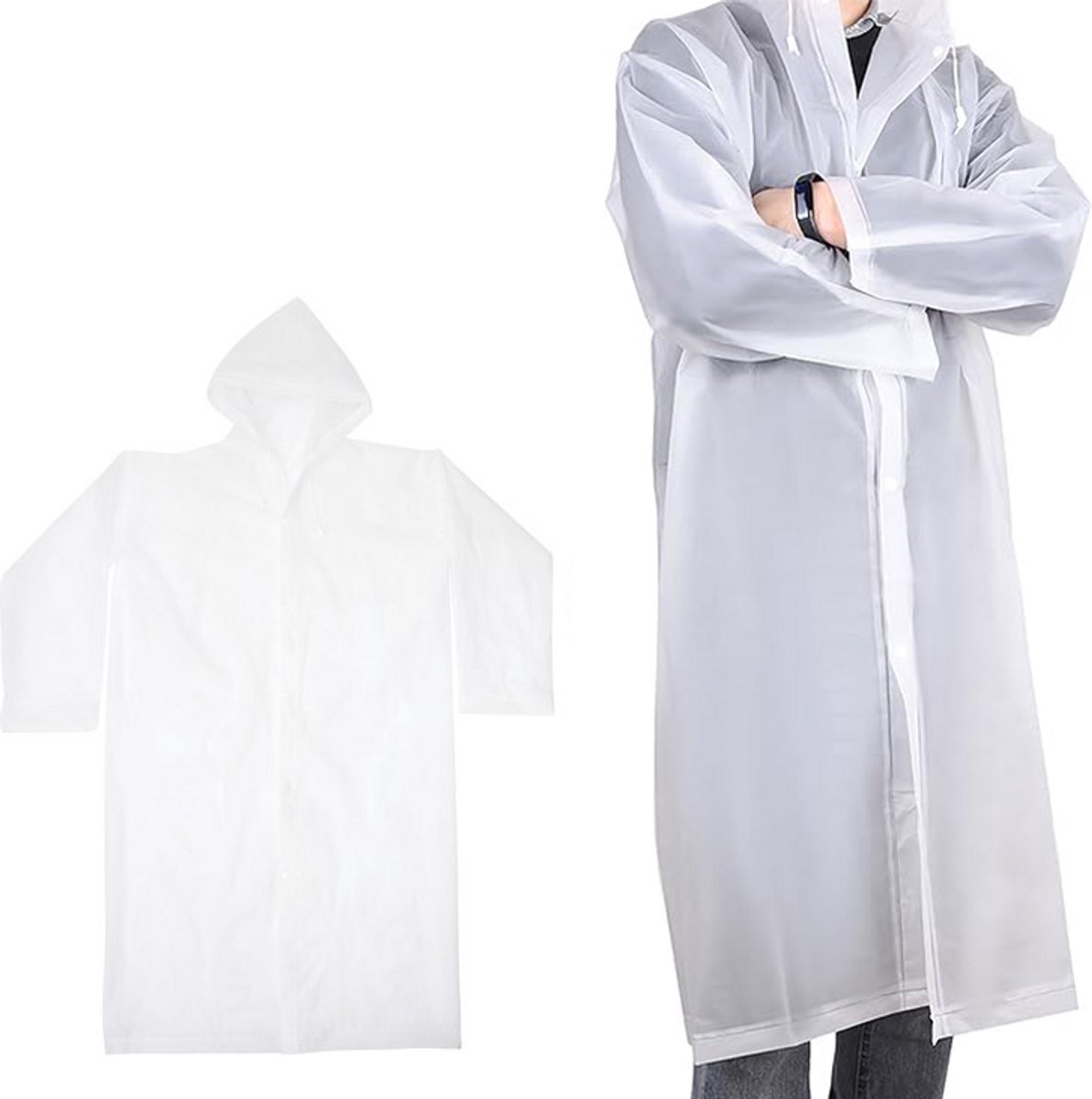 Rain Ponchos - Reusable Rain Poncho for Adults (Transparent EVA) - Raincoat - Rain Cape - Mackintosh for Camping - Suitable for Hiking, Festivals, Cycling, Motorcycle - Unisex - Lightweight - Waterproof - 1 piece - Image 1