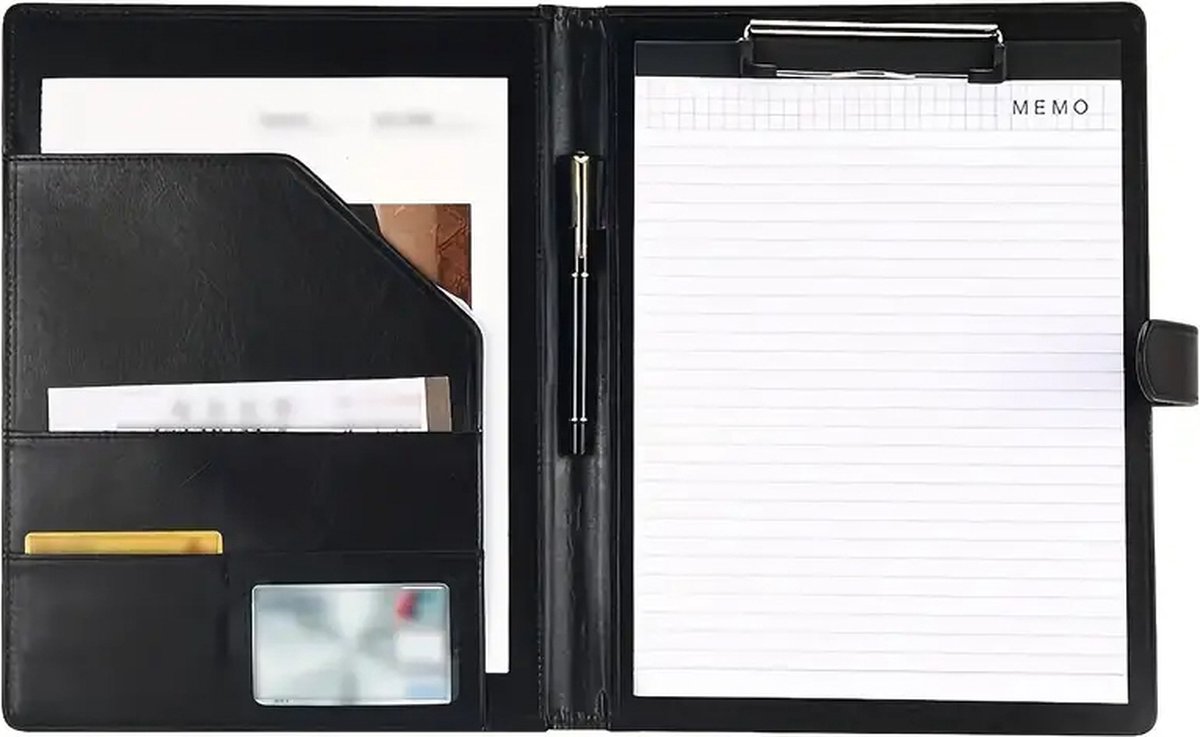 A4 Writing Folder - Conference Folder - Writing Pad - Eco Leather - Documentation Folder - Work Folder - Leather Conference Folder - Business Travel Portfolio Folder - With Ring Binder and Pen Holder - Sustainable - Black - Image 1