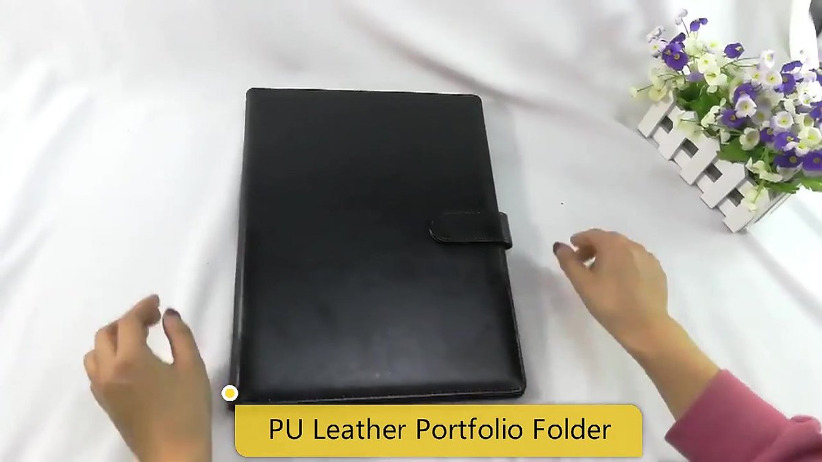 A4 Writing Folder - Conference Folder - Writing Pad - Eco Leather - Documentation Folder - Work Folder - Leather Conference Folder - Business Travel Portfolio Folder - With Ring Binder and Pen Holder - Sustainable - Black - Image 2