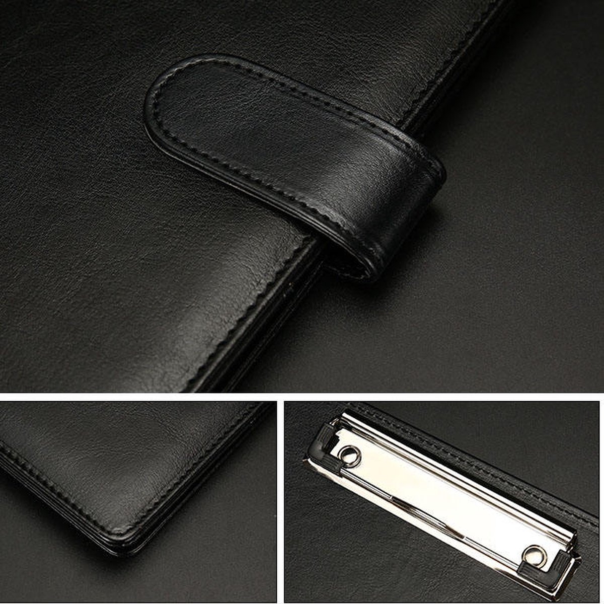 A4 Writing Folder - Conference Folder - Writing Pad - Eco Leather - Documentation Folder - Work Folder - Leather Conference Folder - Business Travel Portfolio Folder - With Ring Binder and Pen Holder - Sustainable - Black - Image 3