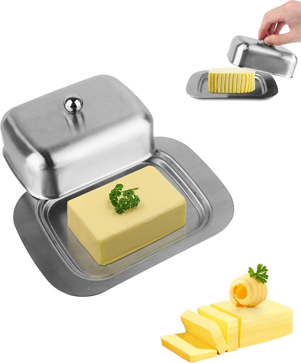 Butter Dish With Lid - Stainless Steel - Small Butter Dish Freshness Container - Butter Holder - Butter Dish - Storage Box For Butter - Butter Clock - Butter Box - Fresh Butter - Sustainable - Kitchen Utensils - For All Common Butter And Other Foods - Sil - Image 1