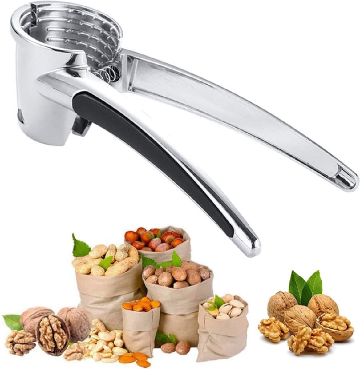 Nutcracker - Walnut Cracker - Multifunctional Nutcracker - Conical Nutcracker - Nutcracker Tongs - Non-slip Handle - For All Types of Nuts - Silver - Image 1