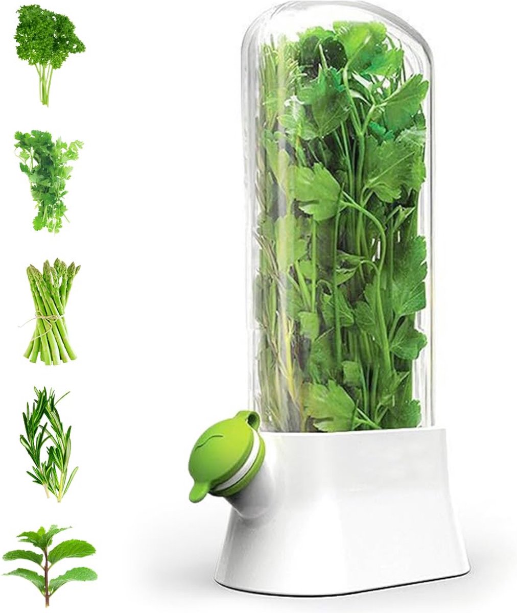 Herb Container - Herbs - Herb Jars - Fresh Keeper - Herb Vanilla Storage Container - BPA-Free - Keep Fresh - Coriander, Asparagus, Parsley and Mint - Free Herb Cutter - 27 Cm - Kitchen Tools - Reusable Fresh Herb Container - Image 1