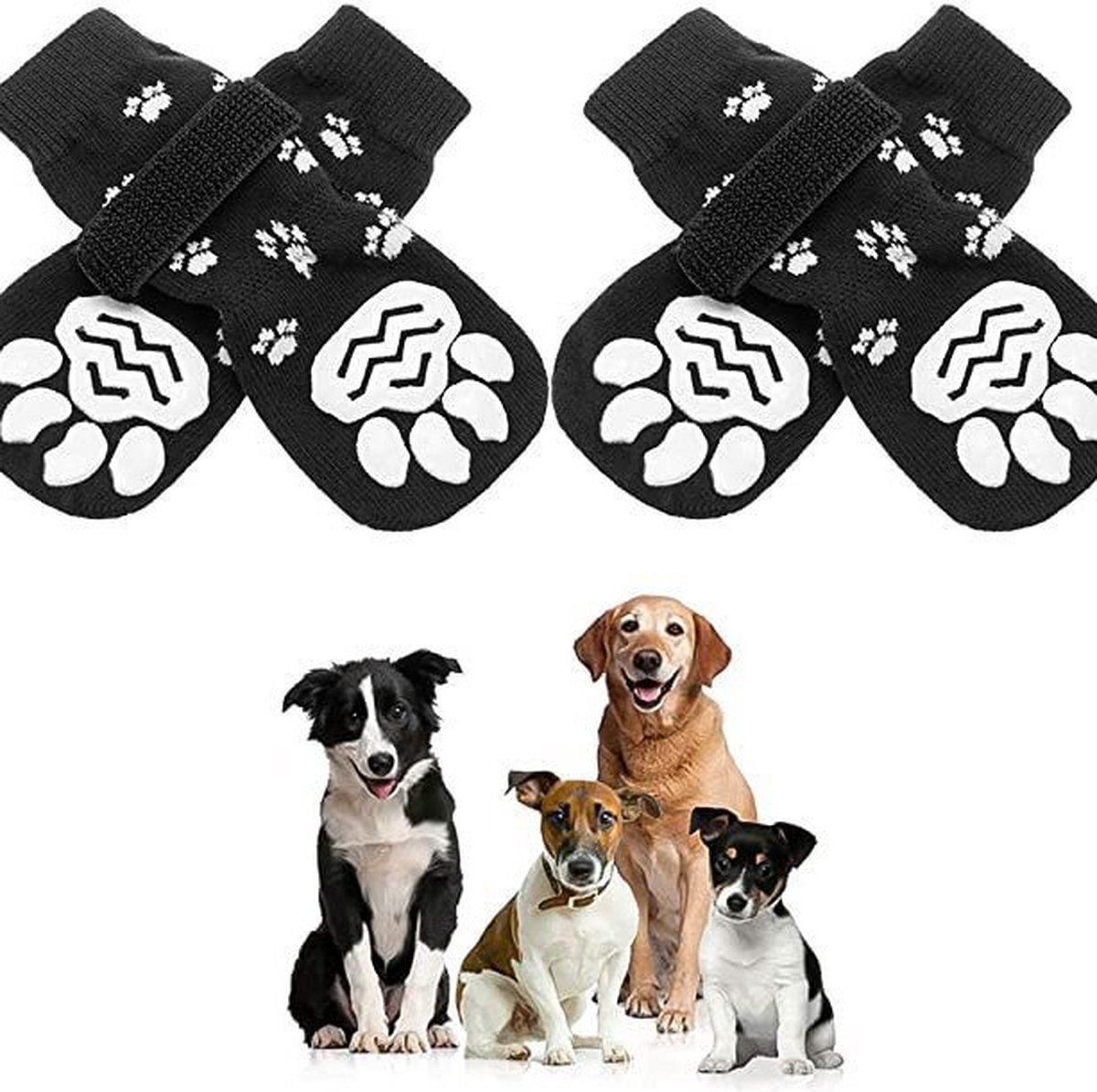 Size S 13.5 x 4.5 x 5.5cm - 2 Pairs Pet Socks - Non-Slip Dog Socks - Breathable - Adjustable - Dog Shoes Paw Protector Socks for Dogs - Velcro Closure - Pet Paw Protector - Fashionable and Functional Paw Protection - Image 1