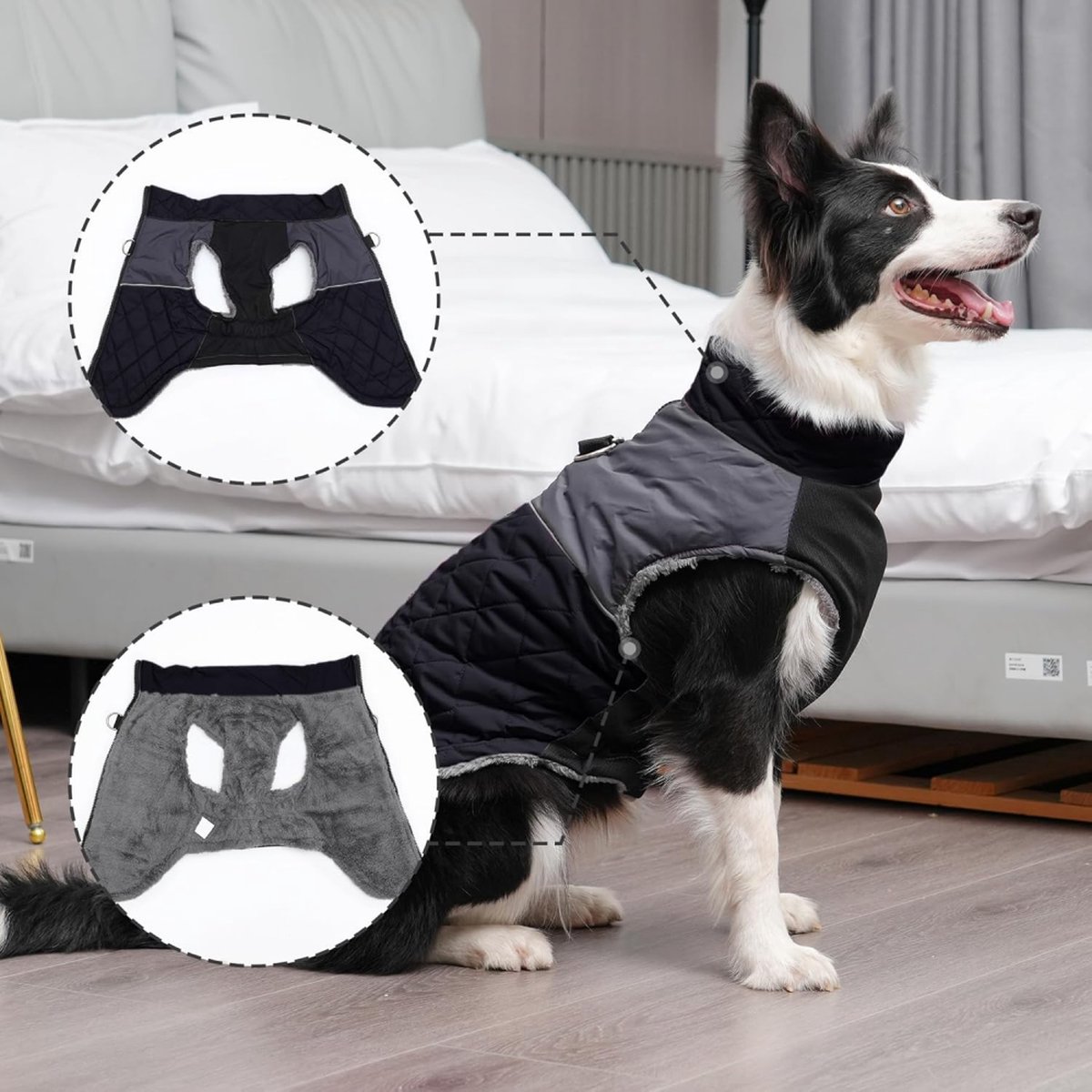 Dog Coat - Dog Raincoat - Dog Sweater - Warm Dog Windproof Coat - Waterproof Dog Winter Coat - Lined Dog Coat with Zipper - Size XS - Extra Warm - Coat - Pet Clothing - Black - Suitable for Dogs Indoors and Outdoors Camping Walking - Image 5