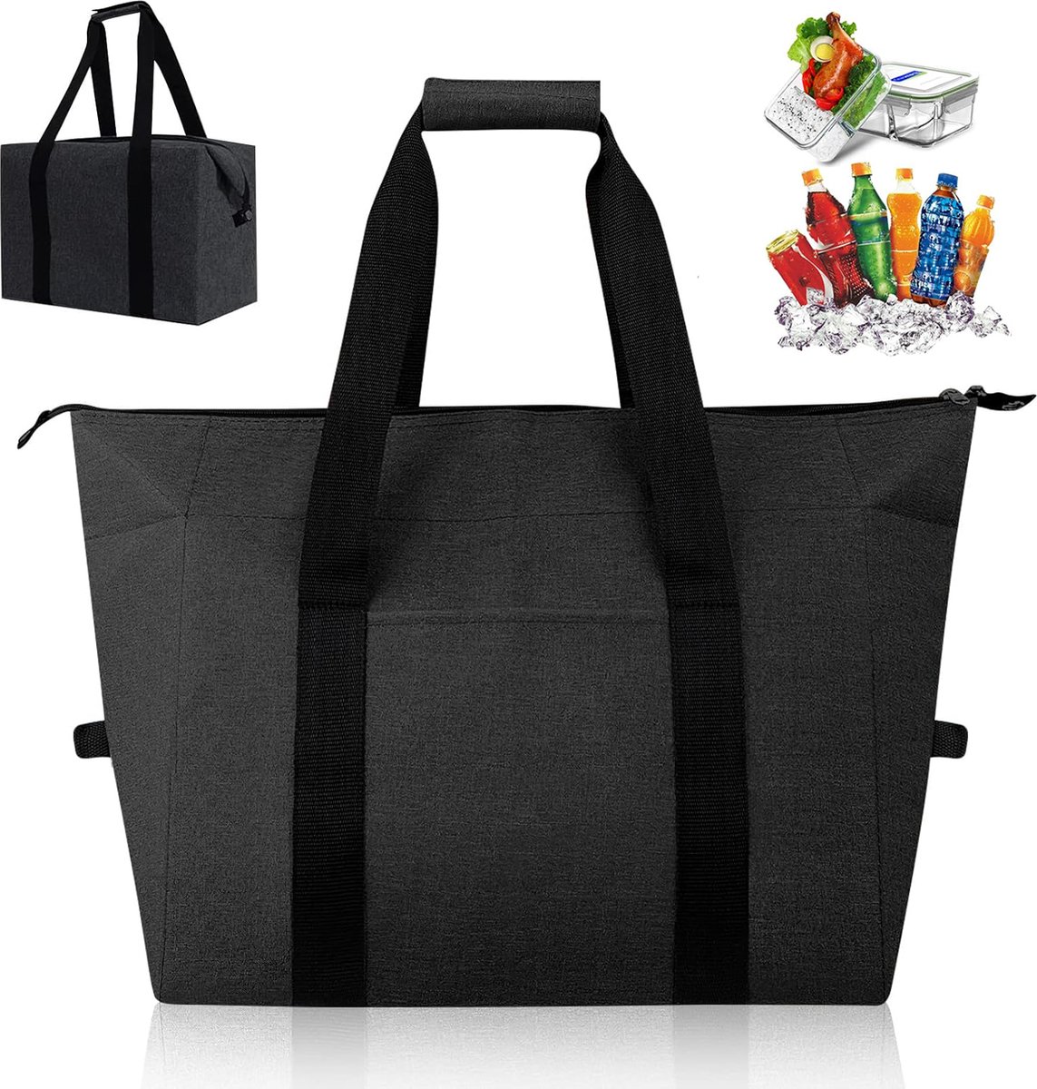 Cooler Bags - Lunch Bag - Foldable Cooler Bag - 20 L - 30x27x19 Cm - Insulation - 300D Oxford Cloth - Handle Strap - Cooler Bag - Lunch Bag - Insulated Cooler Bag - Picnic Bag - Cooler Lunch Bag - Handbag - Shopping Bag - Black - Sustainable - Image 1