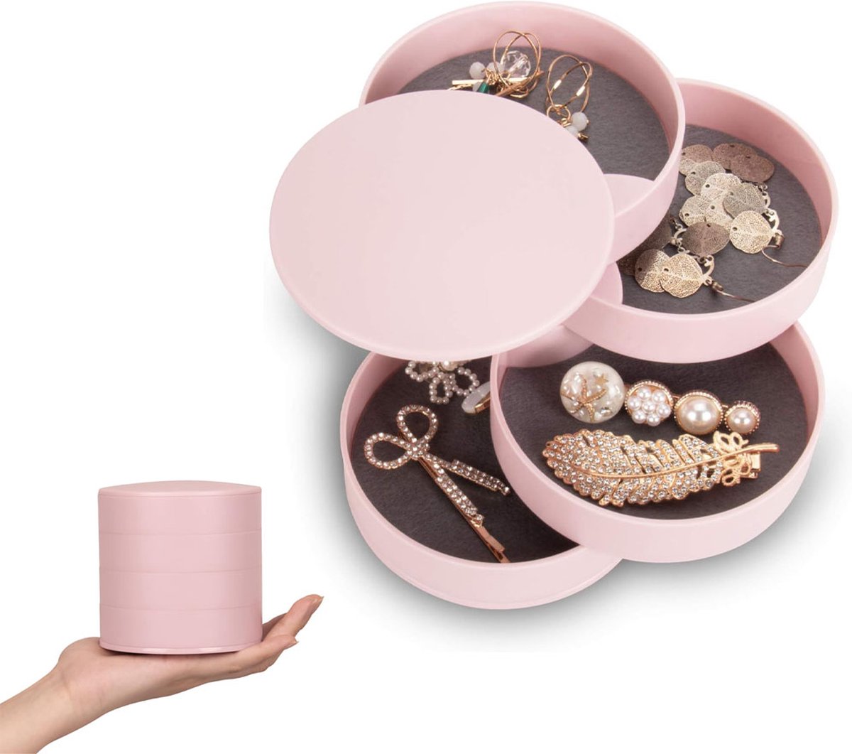 Jewelry Box - Jewel Case - 4 Tiers - Small Jewelry Box - Jewelry Pouch - Jewelry Storage Box - Jewelry Box - Jewelry Organizer - Watch Box - Bijouterie Box - Small Jewel Chest - Jewelry Holder - Suitable For Watches And Jewelry - Pink - Image 1