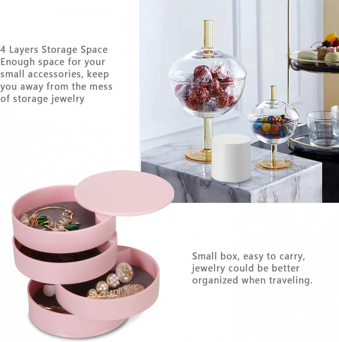 Jewelry Box - Jewel Case - 4 Tiers - Small Jewelry Box - Jewelry Pouch - Jewelry Storage Box - Jewelry Box - Jewelry Organizer - Watch Box - Bijouterie Box - Small Jewel Chest - Jewelry Holder - Suitable For Watches And Jewelry - Pink - Image 2