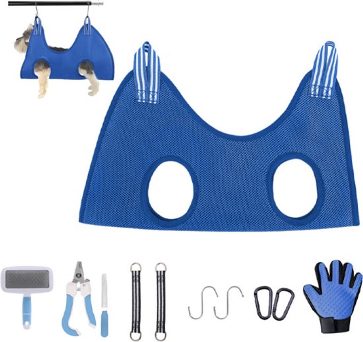Cat, Dog Hanging Bag - 11-Piece Pet Grooming Hammock - For Easy Nail Trimming - Size S - Pet Hammock - Pet Grooming - Pet Care Hammock - Pet Nail Trimming Harness - 57x44.5 Cm - Blue - Image 1