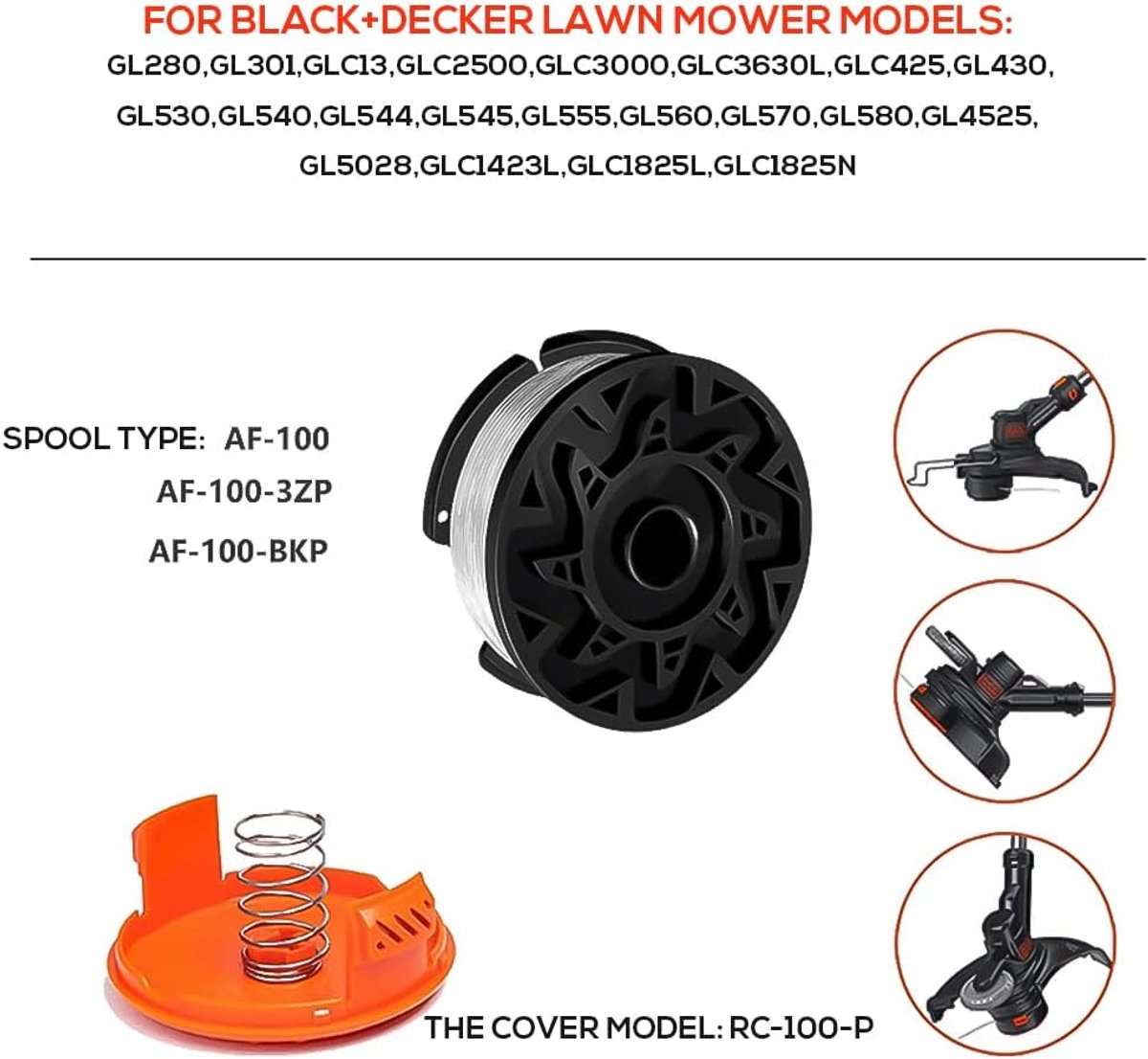 Cutting Line - 6 Pieces - Trimmer Line - Replacement Lines - Line Spools - for Black Decker, Bekasa AF-100-3ZP and A6481 - Length 30 ft - Replaces spools from the GL280, GLC1825N series with caps and springs - White - Image 4