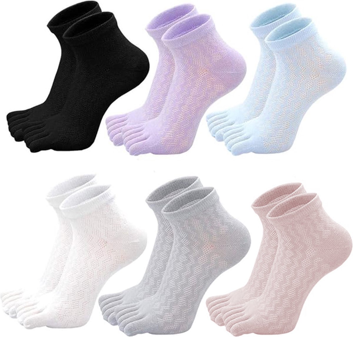 Toe Socks - Women's - Toe Socks - 6 Pairs - Cotton - Yoga Socks - Smooth Toe Seam - No Annoying Seams - Toe Socks - Toesocks - Ladies - Runner Toe Socks - Yoga Socks - Antibacterial - Breathable - Elasticity - Comfortable Socks - Image 1