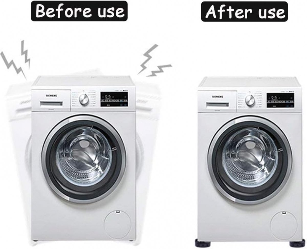 Vibration Dampers Washing Machine / Dryer - Set of 4 Pieces - Extra Thick - Stackable - Washing Machine Dampers - Washing Machine Riser - Dryer Feet - Suitable for Washing Machine and Dryer - Non-Slip Rubber - Black - Image 2
