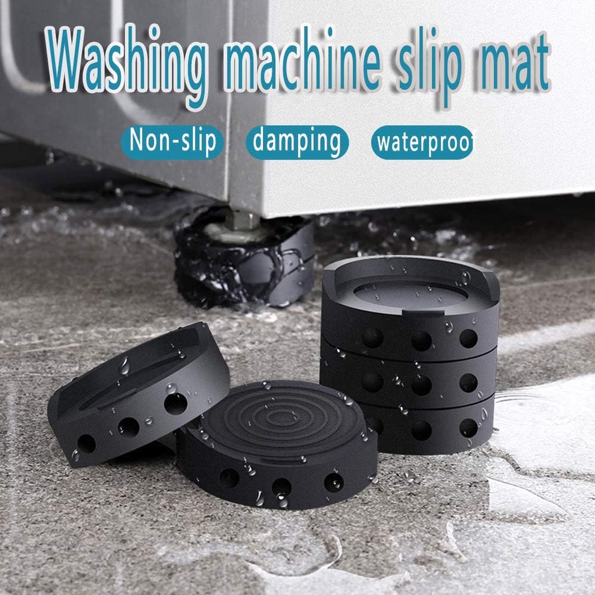 Vibration Dampers Washing Machine / Dryer - Set of 4 Pieces - Extra Thick - Stackable - Washing Machine Dampers - Washing Machine Riser - Dryer Feet - Suitable for Washing Machine and Dryer - Non-Slip Rubber - Black - Image 4