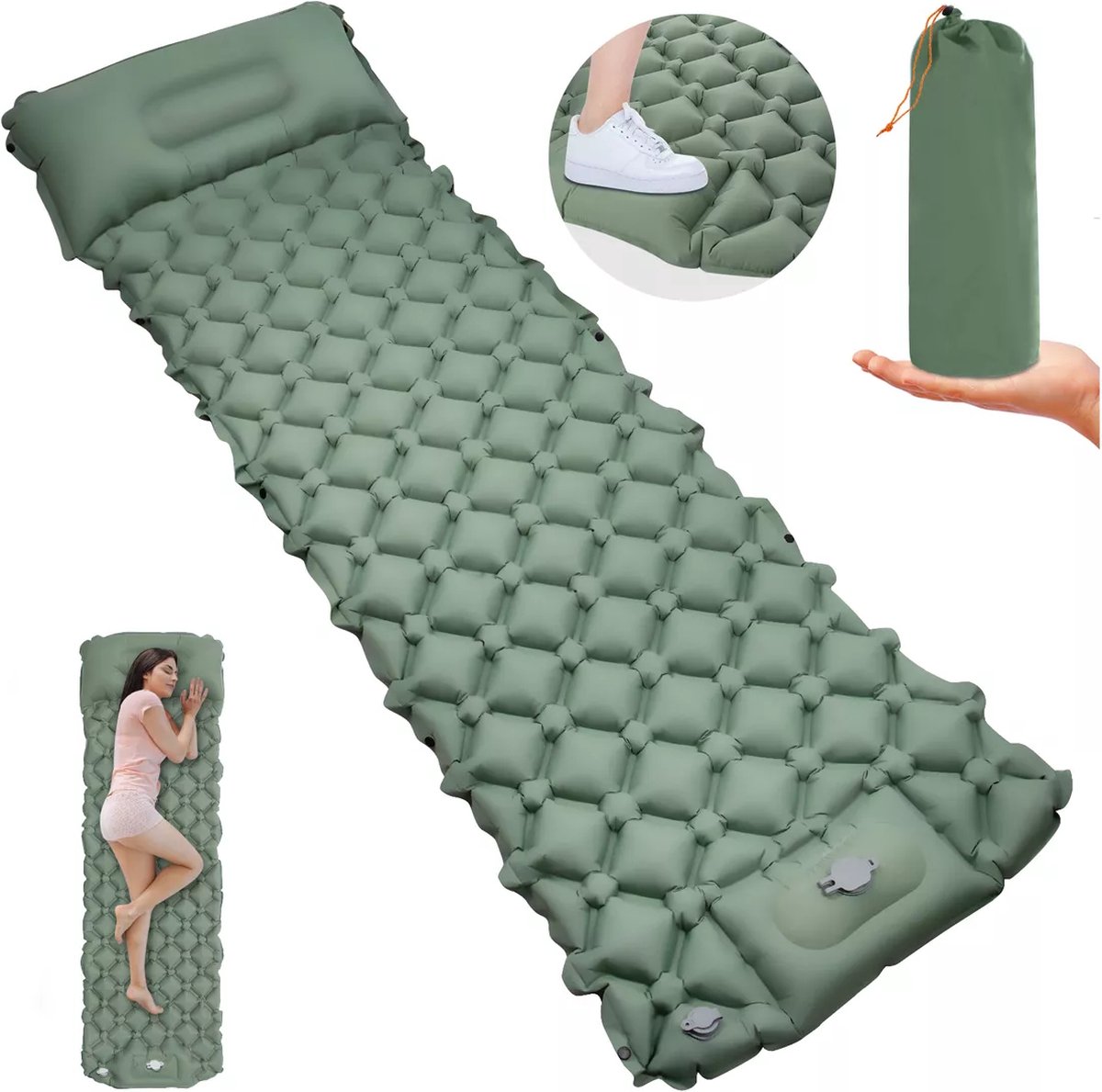 Self-Inflating Sleeping Mat - Self-Inflating with Built-in Foot Pump - 195x60x7 cm - Sleeping Mat - Small Sleeping Mattress - Camping Mattress - Camping Bed - Foldable Guest Mattress - Airbed - Air Mattress - Camping Mattress - Single - Camping, Traveling - Image 1