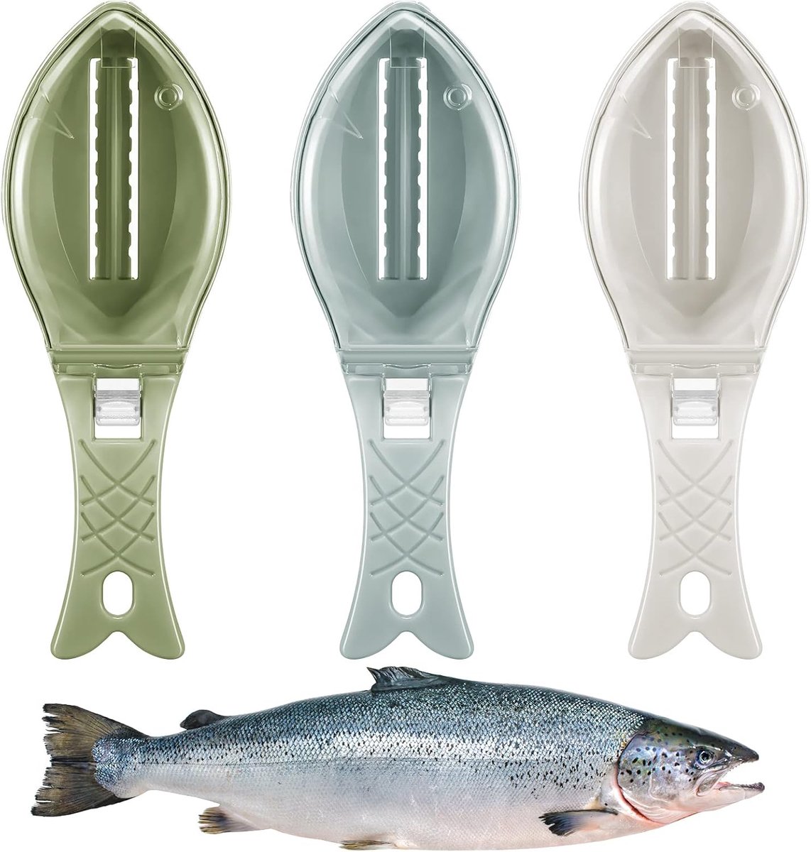 Fish Scraper - Professional Scale Remover - Fast and Efficient - Portable Scale Removal - Universal Fish Descaler - Fish Descaler - Fish Scraper - with Handy Collection Tray - for Kitchen / Restaurant - Green - Piece - Image 1