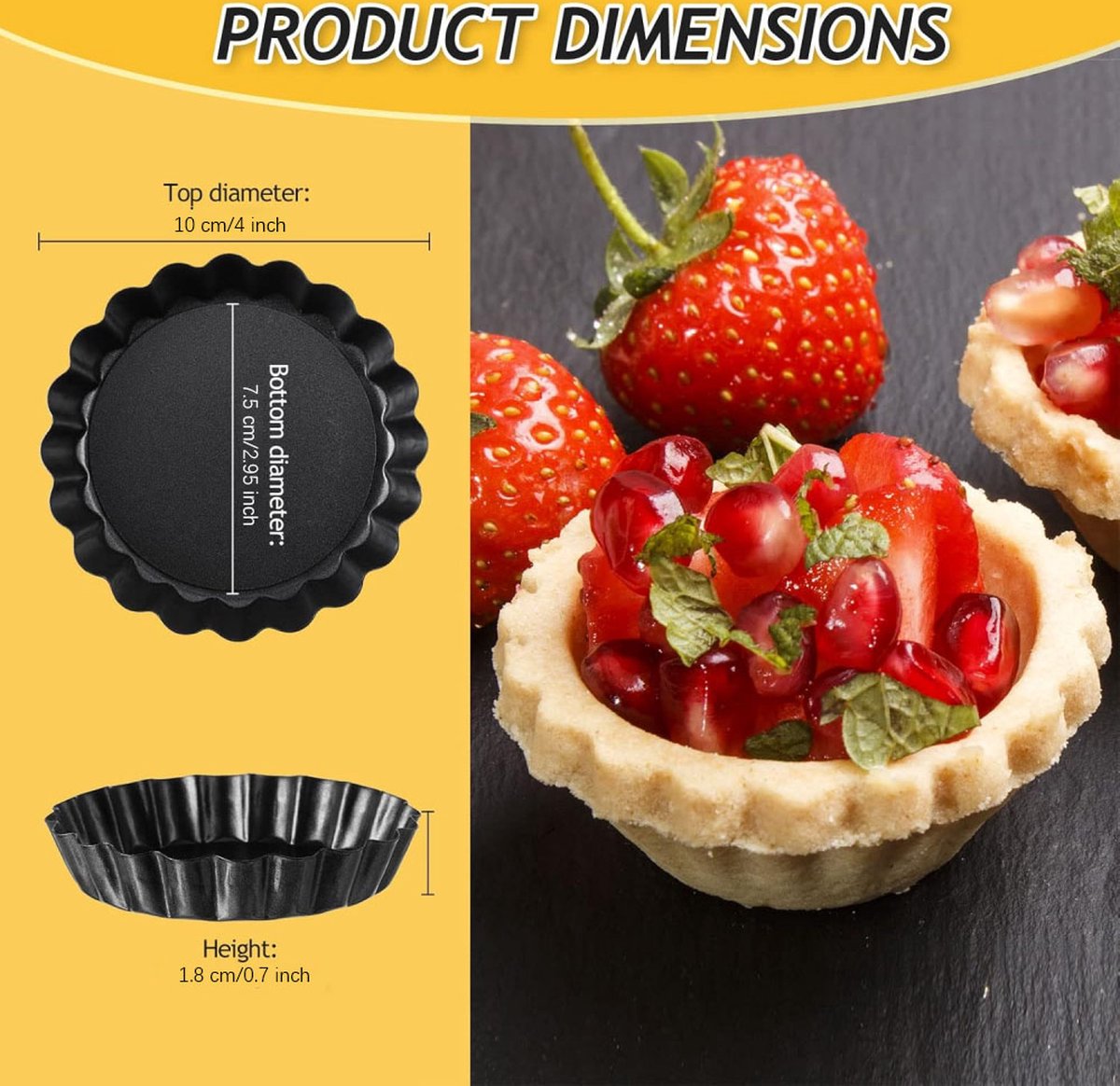 Quiche Pans - Set of 4 - Diameter 10 cm - Quiche Pan with Removable Base - Quiche Baking Pan - Tart Pan with Non-stick Coating - Removable Base - Bake Evenly - Cake Pan - Baking Pan - Baking Tin - Quiche Tart Pan Tin - Dishwasher Safe - Black - Image 5