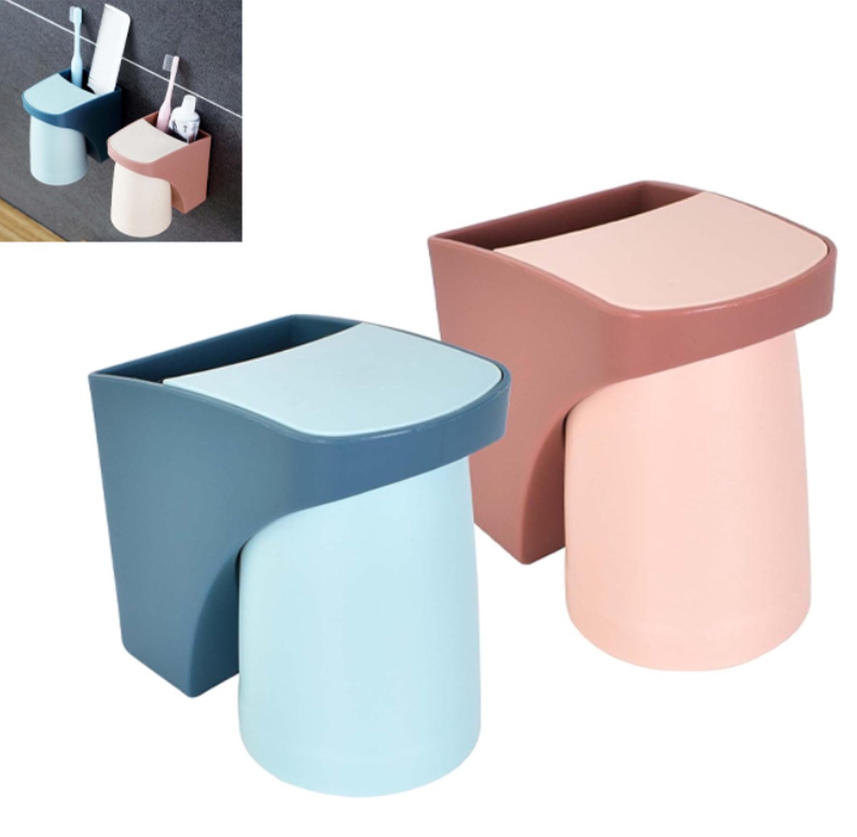 Toothbrush Holder - Toothbrush Box - Wall Mounted - Bathroom Organizer - Toothbrush Organizer - Toothbrush Holder with Magnetic Cup - No Drilling Required - For Family, Children - Blue+Red - 2 Pieces - Image 1