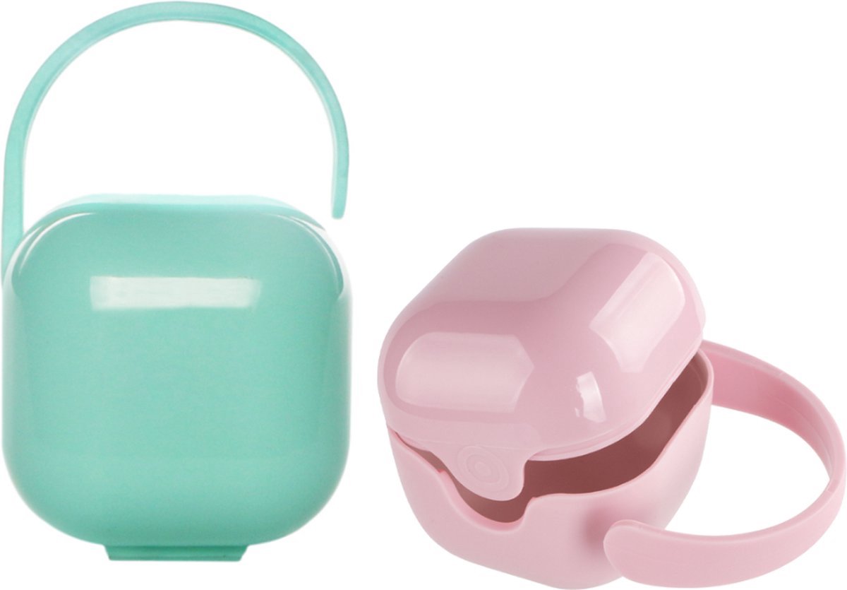Pacifier Storage Container - Pacifier Box - Easy to Take Anywhere - Pacifier Carrier Bag - Pacifier Storage Box - Pacifier Storage Boxes - Green+Pink - 2 Pieces - Image 1