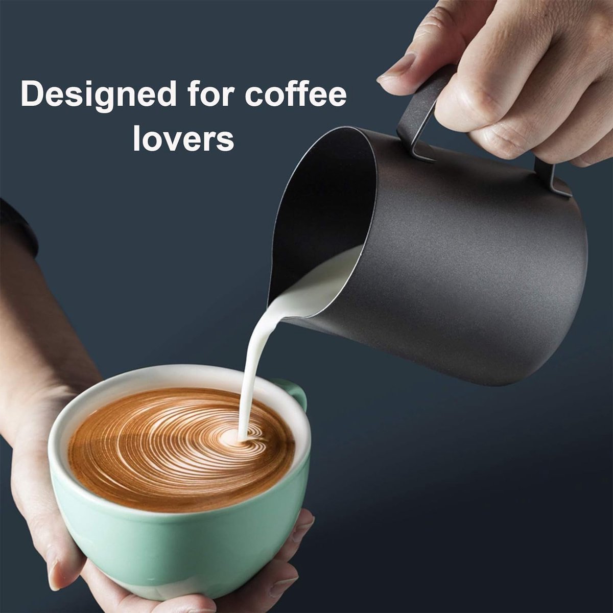 Milk frothing pitcher - Stainless Steel - Small milk jug - Milk pitcher - Milk frothing pitchers - Milk-Coffee frothing pitcher - 350ml - Espresso machine - Barista - Making coffee - Coffee - For making cappuccino-espresso - Black - Image 2