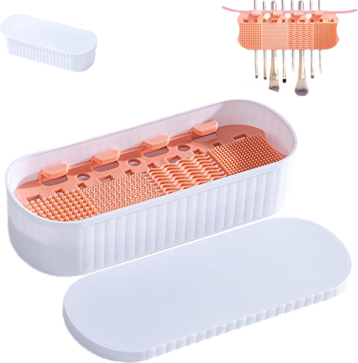 Brush Cleansing - Make-Up Brush Cleaner - Make-Up Brush Cleaner - Cleaner Tools - Cleaning Mat - Dryer - Silicone - Portable Washing Tool - For Cleaning Make-Up Brushes - Also Suitable For Make-Up Sponges - Women - White - Image 1