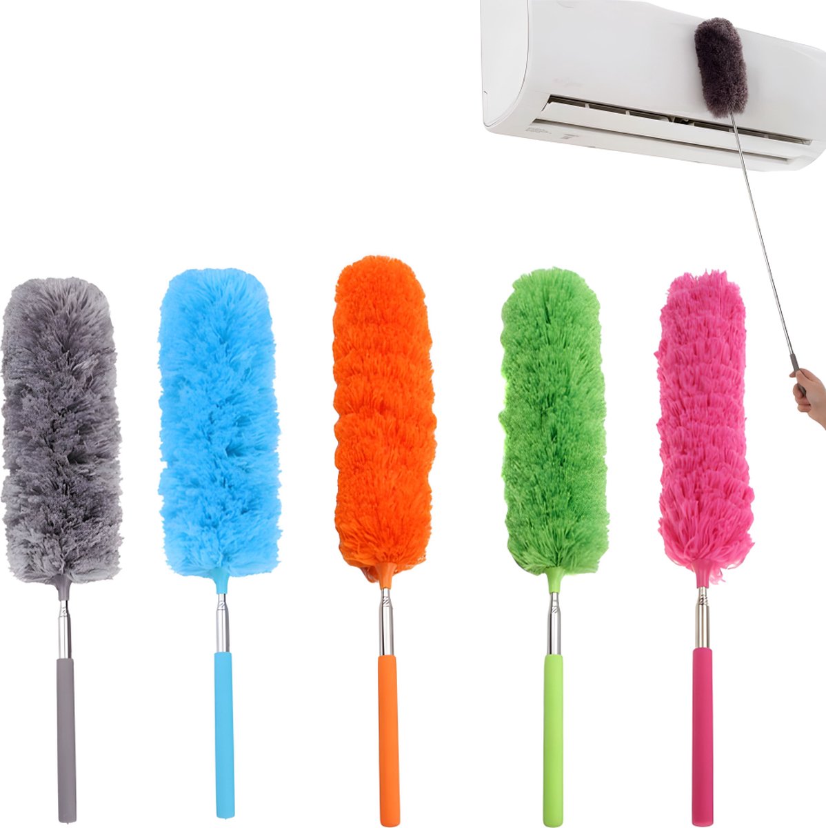 Telescopic Feather Duster - 5-Piece Cleaning Set - Feather Duster Extendable Up to 85 Cm - Cobweb Brush with Telescopic Handle - Duster - Dust Brush - Washable Microfiber - Rotatable - Electrostatic Adsorption - Hard-to-Reach Places - Image 1