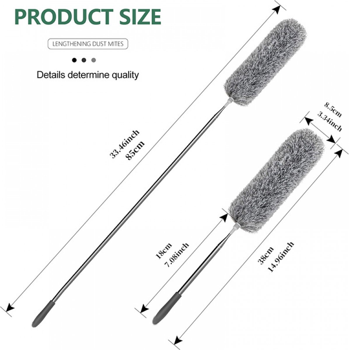 Telescopic Feather Duster - 5-Piece Cleaning Set - Feather Duster Extendable Up to 85 Cm - Cobweb Brush with Telescopic Handle - Duster - Dust Brush - Washable Microfiber - Rotatable - Electrostatic Adsorption - Hard-to-Reach Places - Image 5