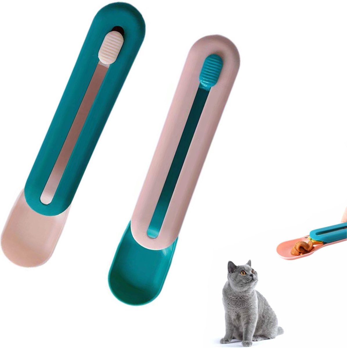 Cat Treats Spoon - 2 Pieces - Cat Food Bowl - Cat Food Bowl - Feeding Spoon - Cat Bar Spoon - Cat Treats Spoon - Snack Spoon for Pets - Feeder Dispenser - Cat Treats Spoon - Cat Food - Adjustable - For Squeezing Out Puree and Snacks - Image 1