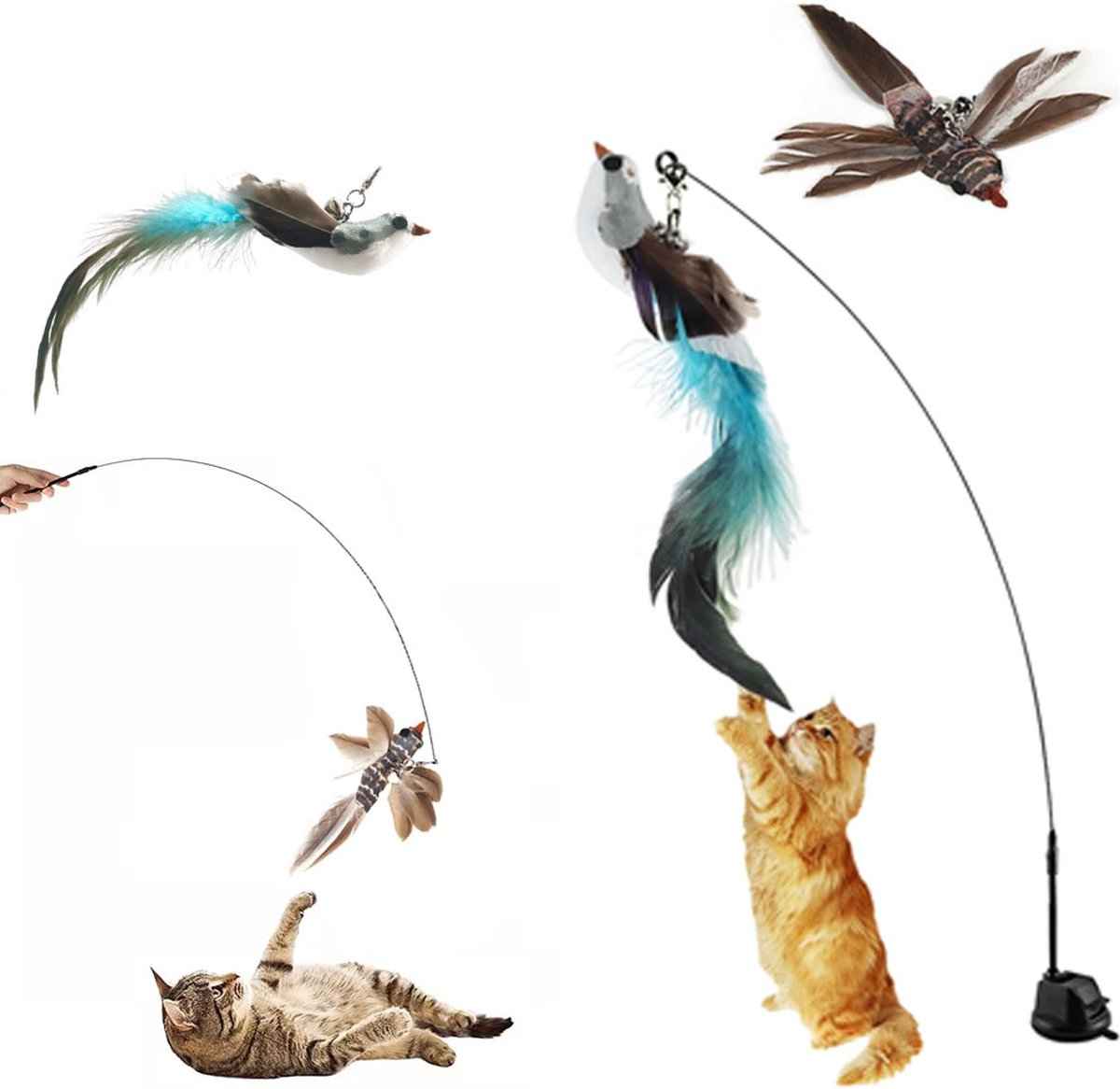 Toy Fishing Rod for Cats - Cat Play Rod - Cat Fishing Rod - 2 Extra Spring Heads - With Suction Cup Base - Interactive Cat Toy - Cat Toy - Cat Toys - Cat Troublemaker - Cat Toys - Image 1