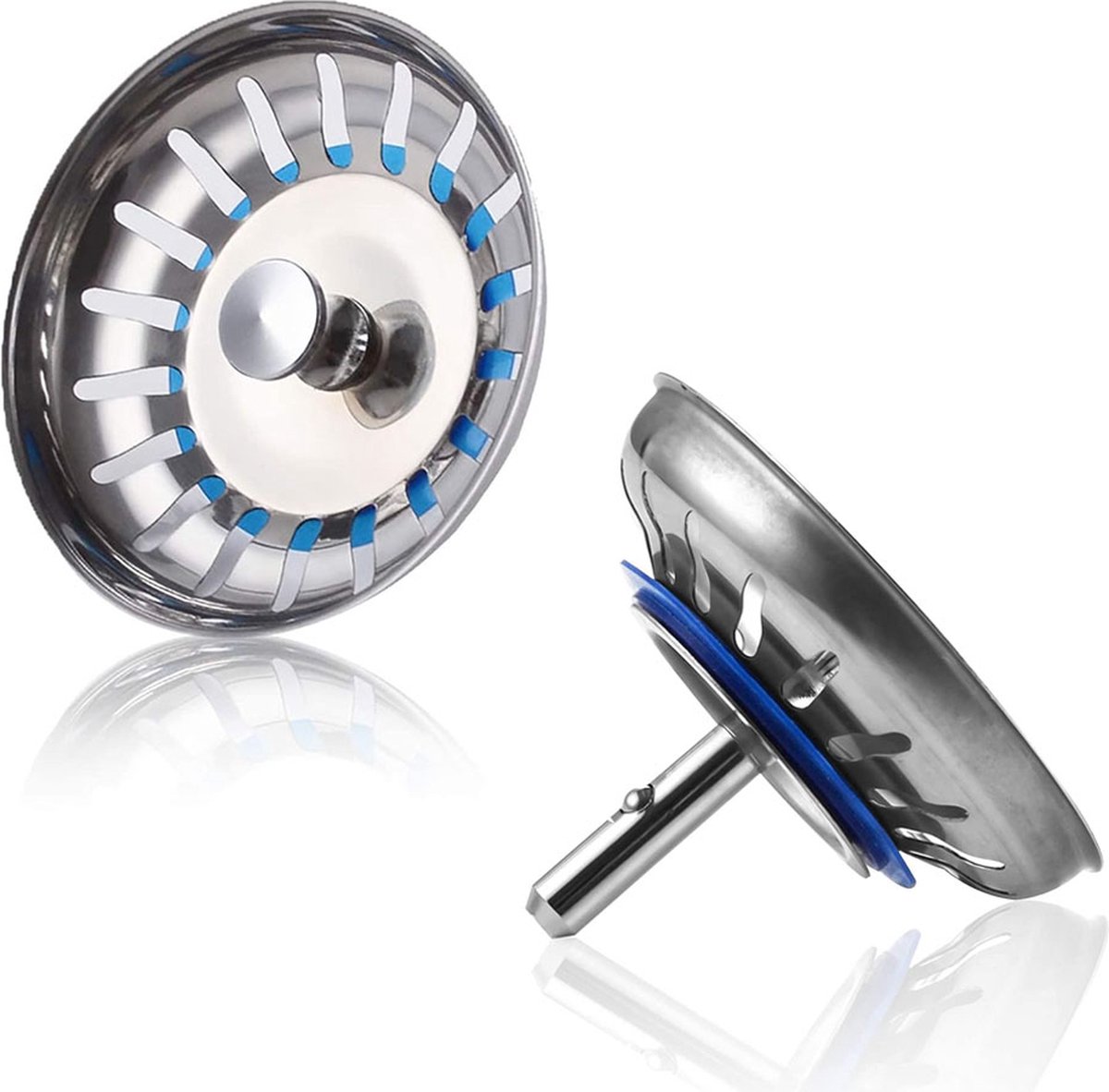 Kitchen Sink Drain Plug 80 mm - 2 Pieces Basket Plug - Sink Strainer Drain Stopper for the Kitchen - Stainless Steel - Universal - Drain Stopper - Sink Strainer - Sink Strainer - Sink Plug - Strainer - Unclog - Washbasin - No Blockage - Image 1