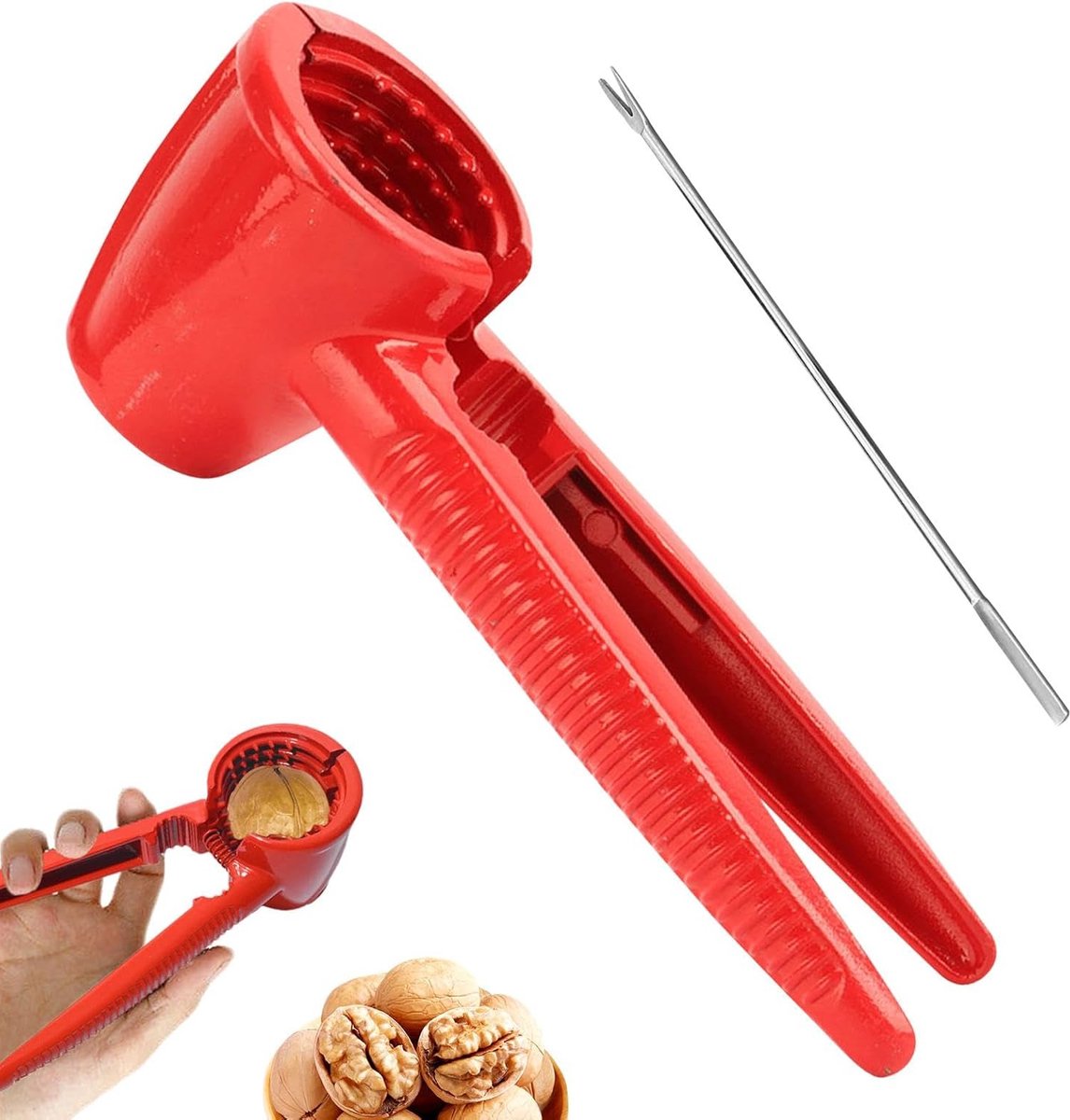 Nutcracker - Walnut Cracker - Nutcracker - Walnut Tongs - Kitchen Tongs Cutting Tool - Ideal for Walnuts and Hazelnuts - With Non-Slip Grip - For All Types of Nuts - Metal - 17 Cm - Red - Image 1