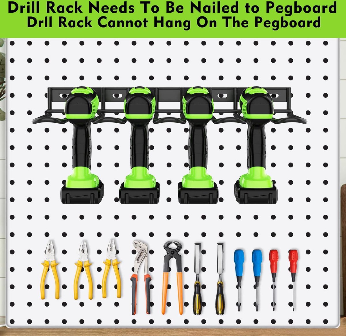 Tool Storage - Storage Rack - Wall Mount - Tool Rack - Tool Holder - 4 Slots - For 4 Power Tools - Tool Storage and Organization - Organizer For Garage, Tool Room - 1 Piece - Metal - Black - Image 3