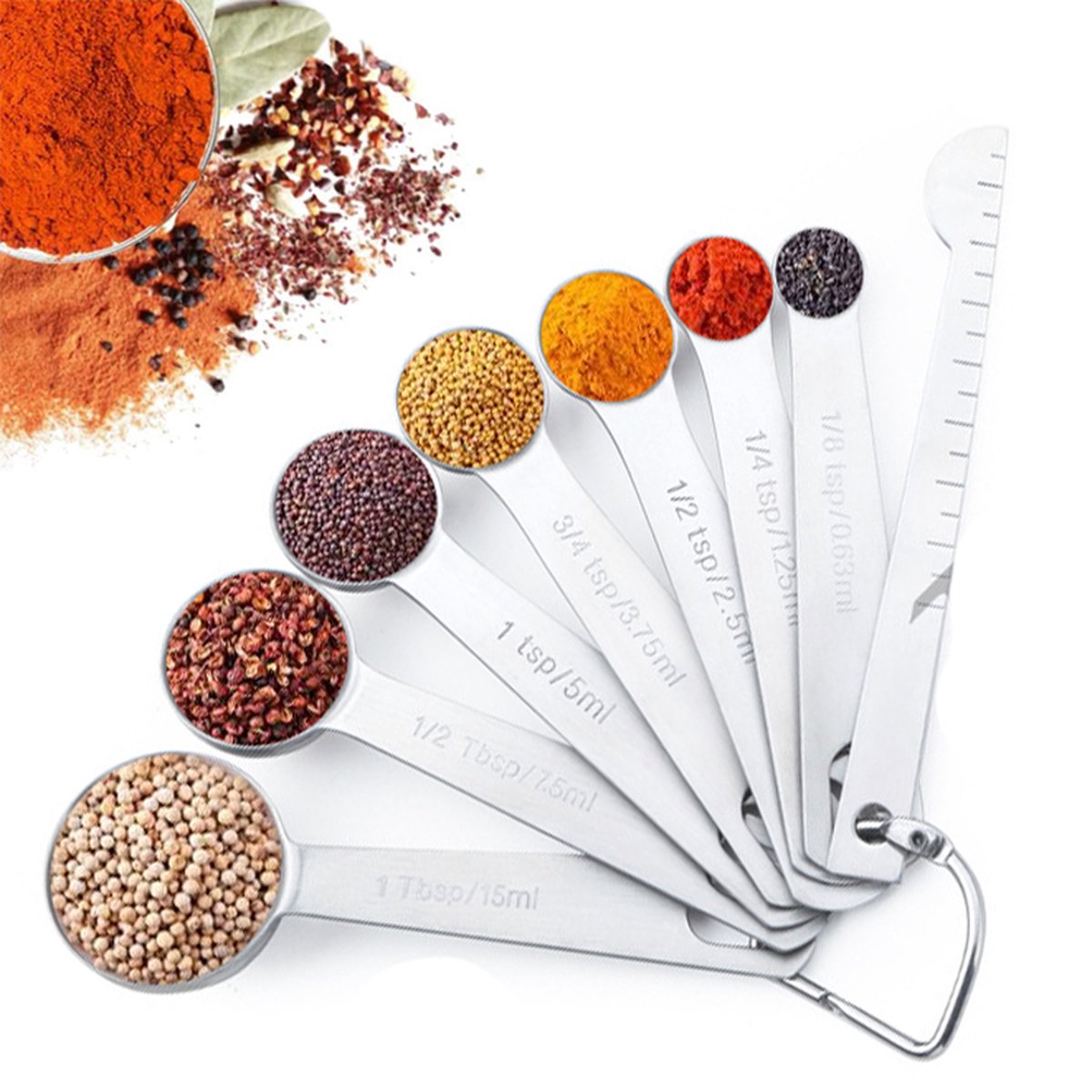 Measuring Spoon Set - Measuring Cup Set - 8-Piece - High-Quality Stainless Steel - Measuring Spoons - Measuring Scoops - Measuring Spoon - Weighing Grams & Milli - Durable - Baking / Cooking / Coffee / Spices - For Measuring Dry and Liquid Ingredients - Image 1
